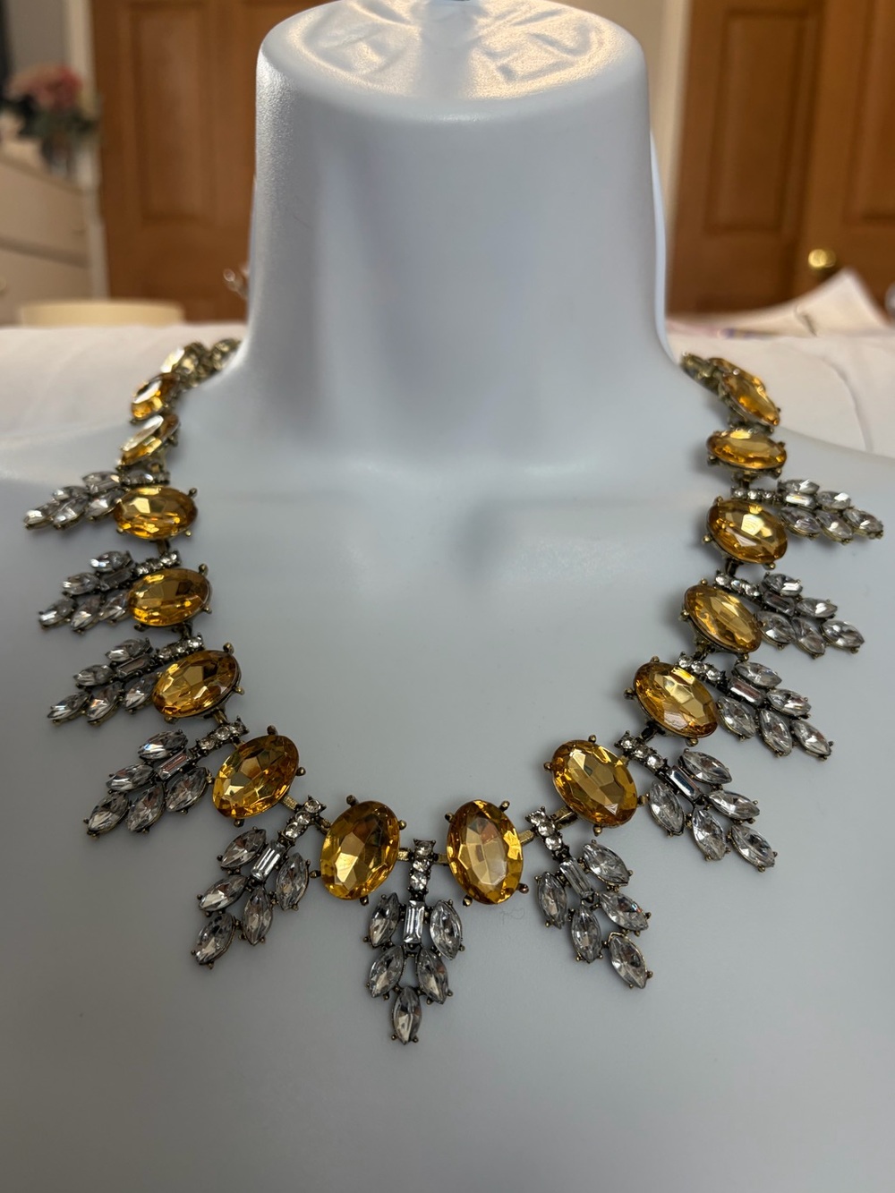 NWOT Aratta Silent Journey- Gold-Tone Topaz Crystal Statement Necklace - Picture 1 of 16